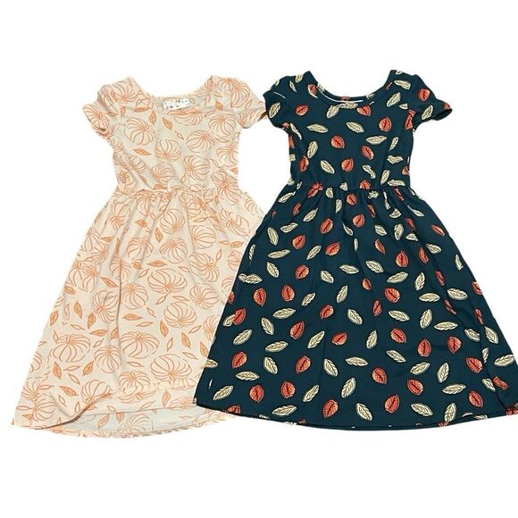 Dot Dot Smile 2 Maxi Dresses Orange And Peach Pumpkins Green Fall Leaves 12-24 M - Picture 1 of 10